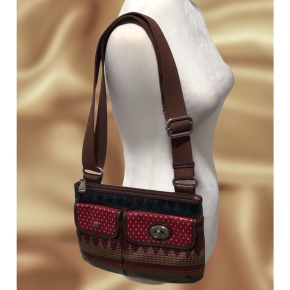 Fossil Key-Per Boho Crossbody/Shoulder Bag, Brown & Red - Picture 8 of 12